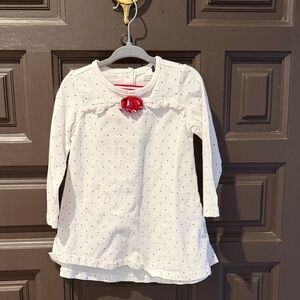 Deux par Deux White Long Sleeve Top with Red Accent